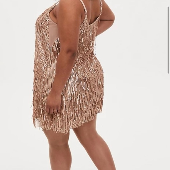 Torrid Rosegold Shimmer Fringe Dress - Picture 3 of 11